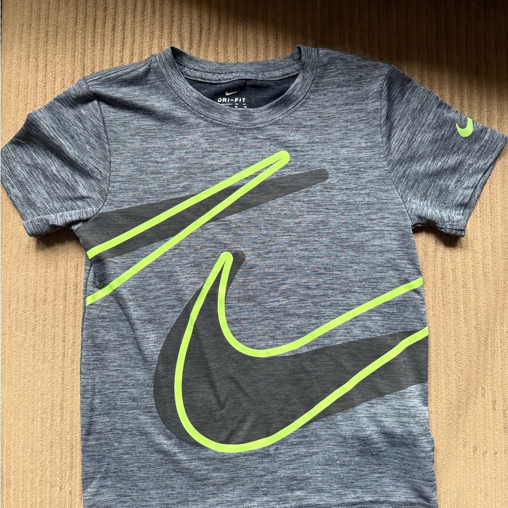 Nike Kids Heather Gray and Neon Green Tee